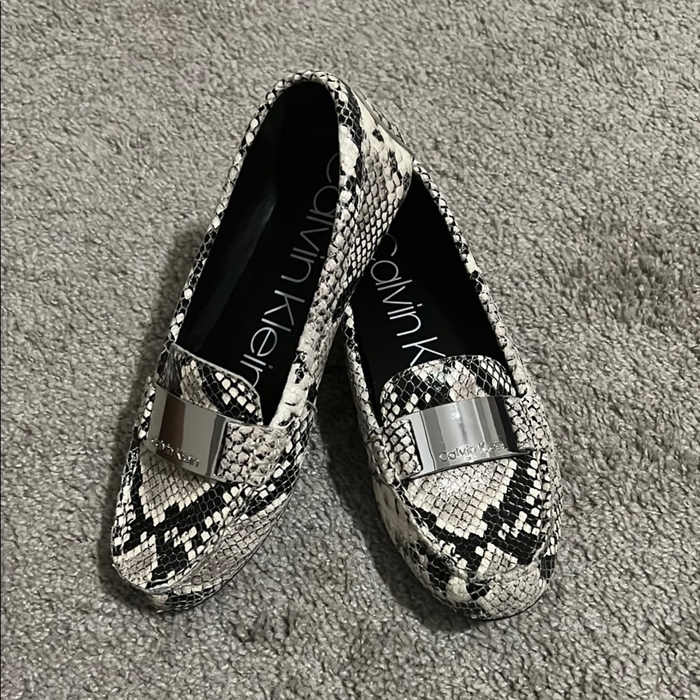 Calvin Klein Black and White Snakeskin Flats